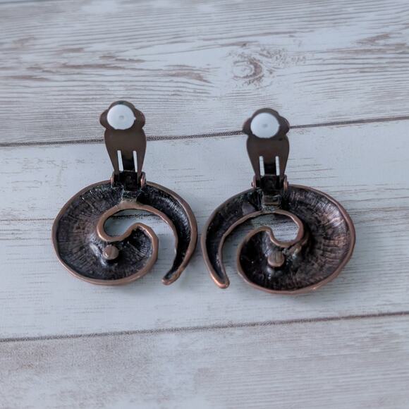 Vintage Clip On Earrings Very Large Brown Statement Metal - Picture 4 of 5
